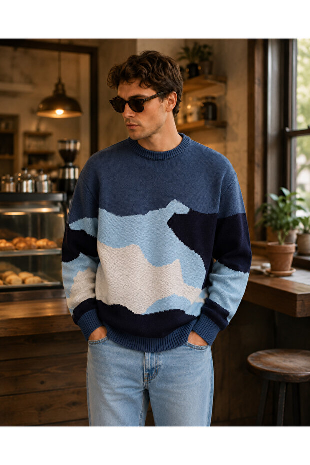Camouflage Patterned Men's Knit Sweater