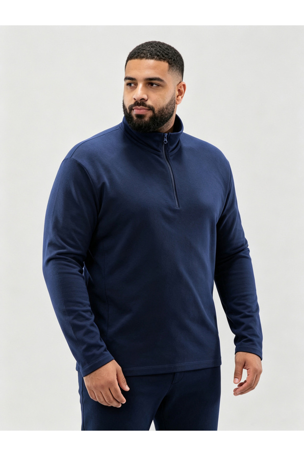 Plus Size Navy Blue Half-Zip Sweatshirt