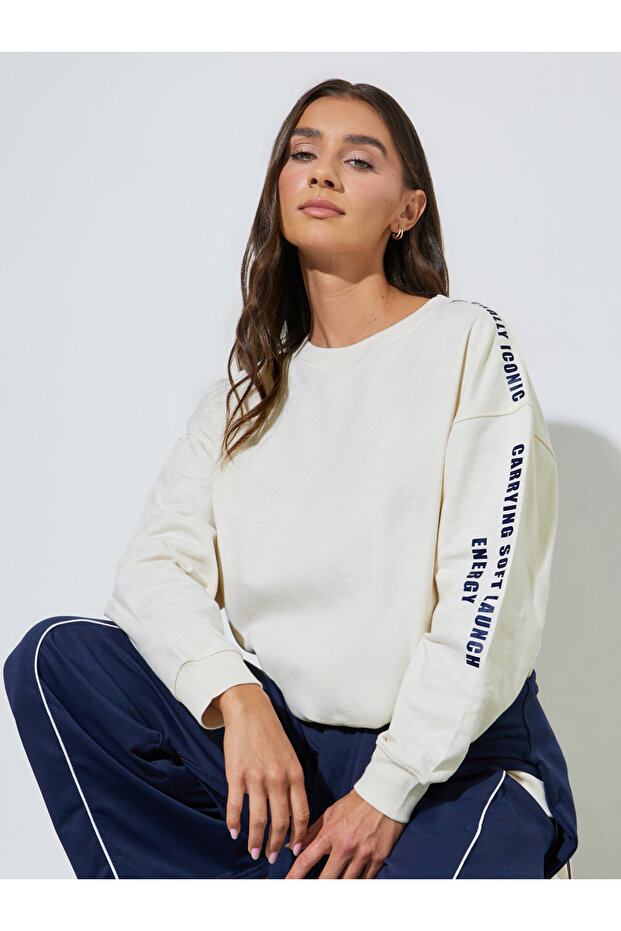 Cream Longline Slogan Sweatshirt