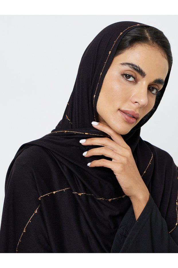 Black Daytime Hijab With Subtle Metallic Embellishments