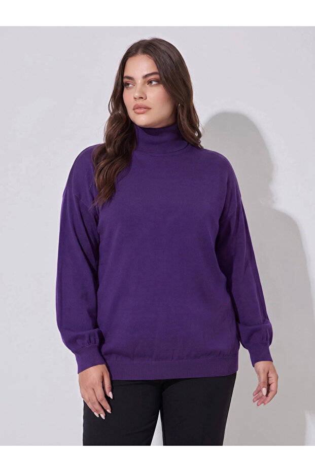 Plus Size Purple Turtleneck Sweater