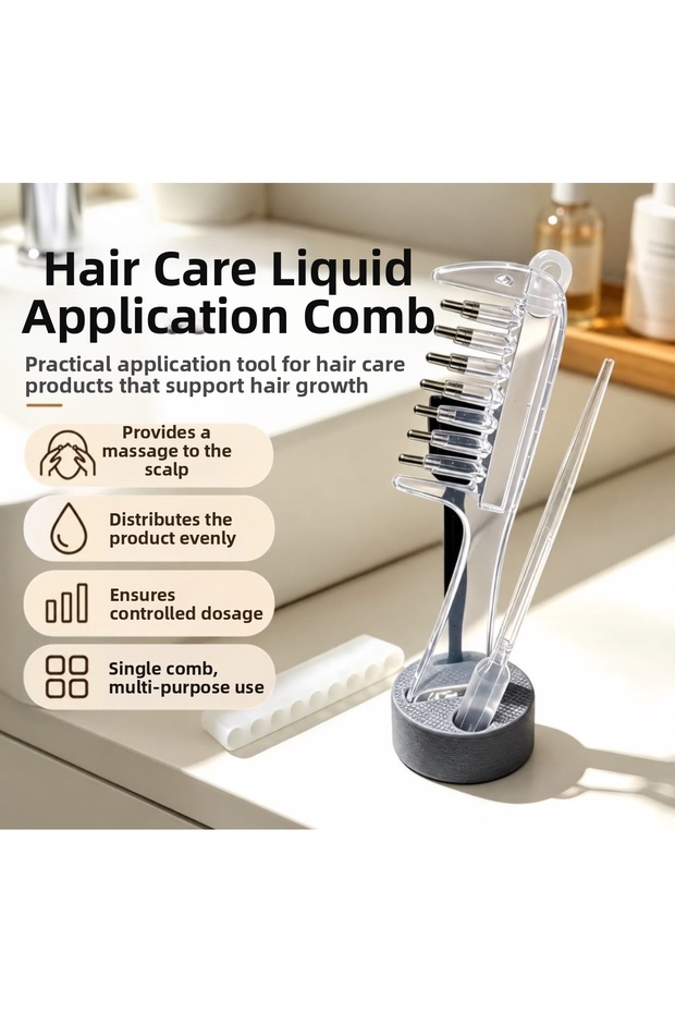 Hair Care Liquid Application Comb with Metal Tip and Container