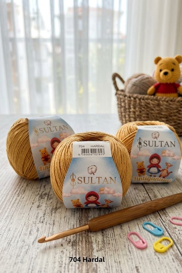 3 Pieces Sultan Amigurumi Knitting Yarn Toy 50 Grams 150 Meters Lightweight and Comfortable Cotton Yarn for Summer Projects Bandana Beanie Punch Punch Embroidery Hand Knitting Yarn Color: 704 Mustard