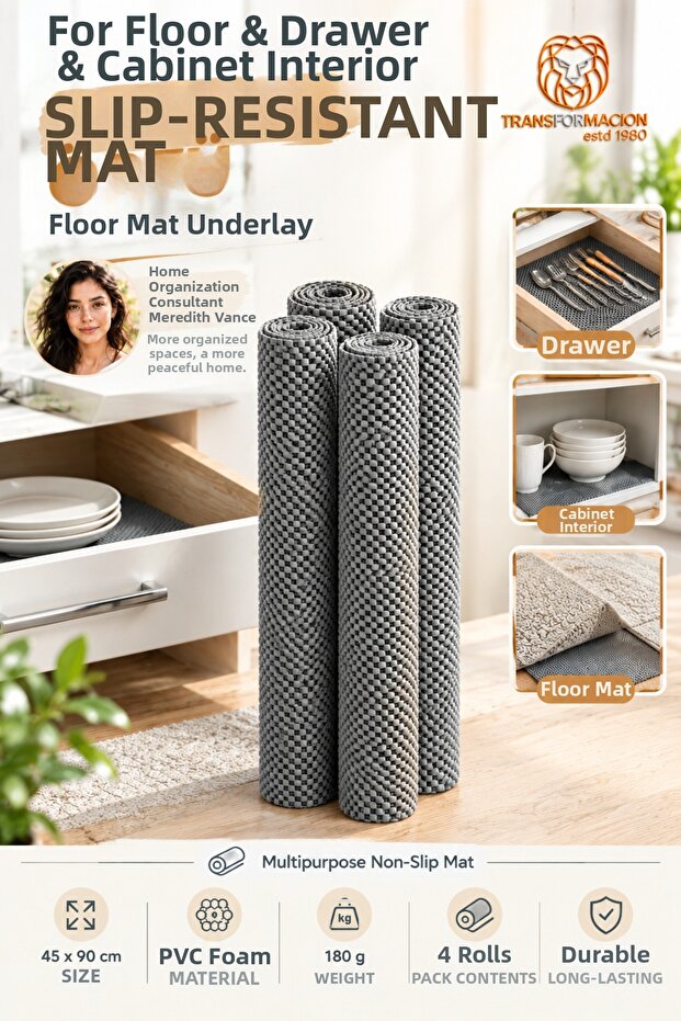 4-Piece Roll Set Carpet Cabinet Drawer Anti-Slip Roll Mat Tableware Anti-Slip 180X360 cm 723642