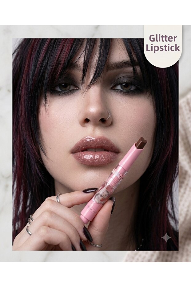 Emo Korean Style Heart Tip Glitter Lipstick - Intense Shine and Moisturizing Effect - Magi̇c Casa