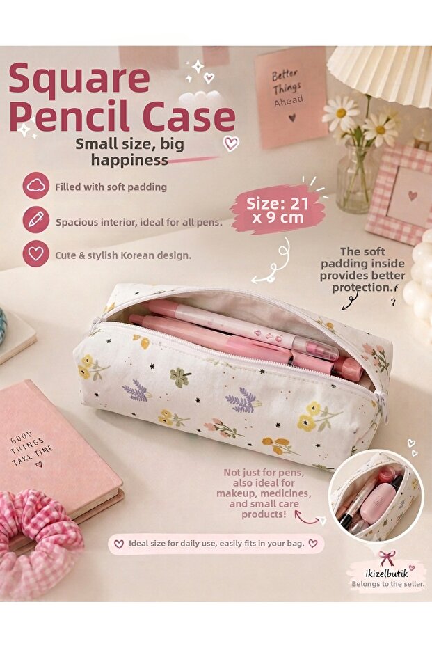 Bowknot Korean Style Pink Pencil Case – Zippered Lined School & Office Pen Holder Gift
