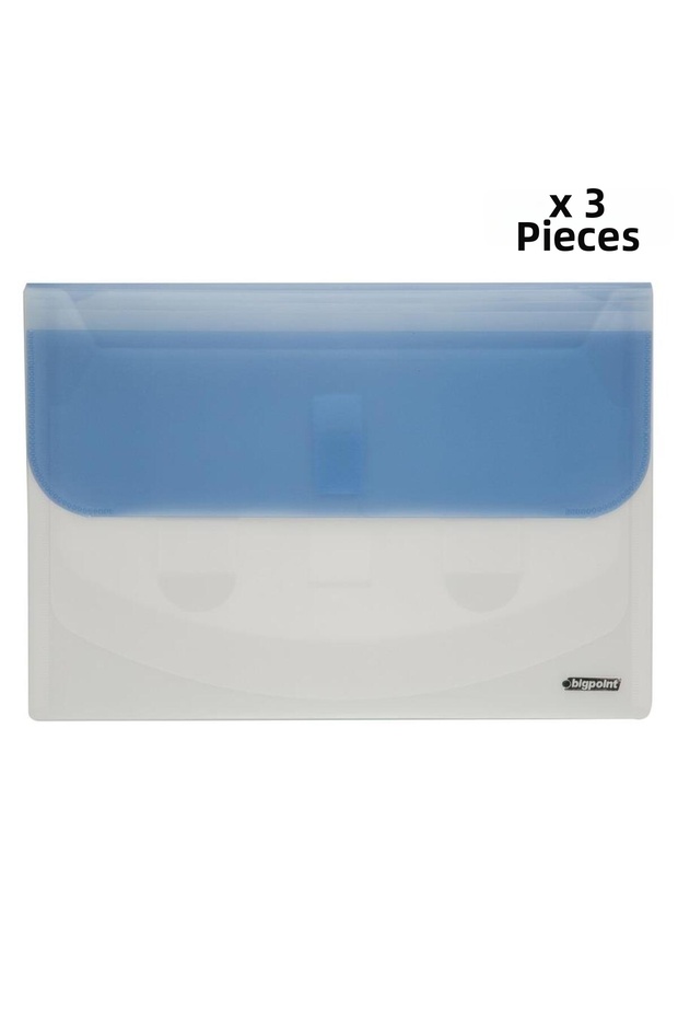 Tiered File Folder with 4 Pockets A4 Blue X 3 Pieces
