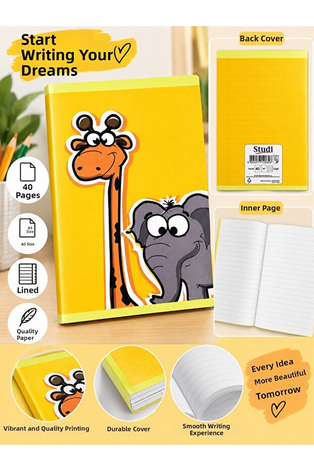 A5 Lined Notebook 40 Sheets Neon Yellow Daily Memo School Class and Office Notebook