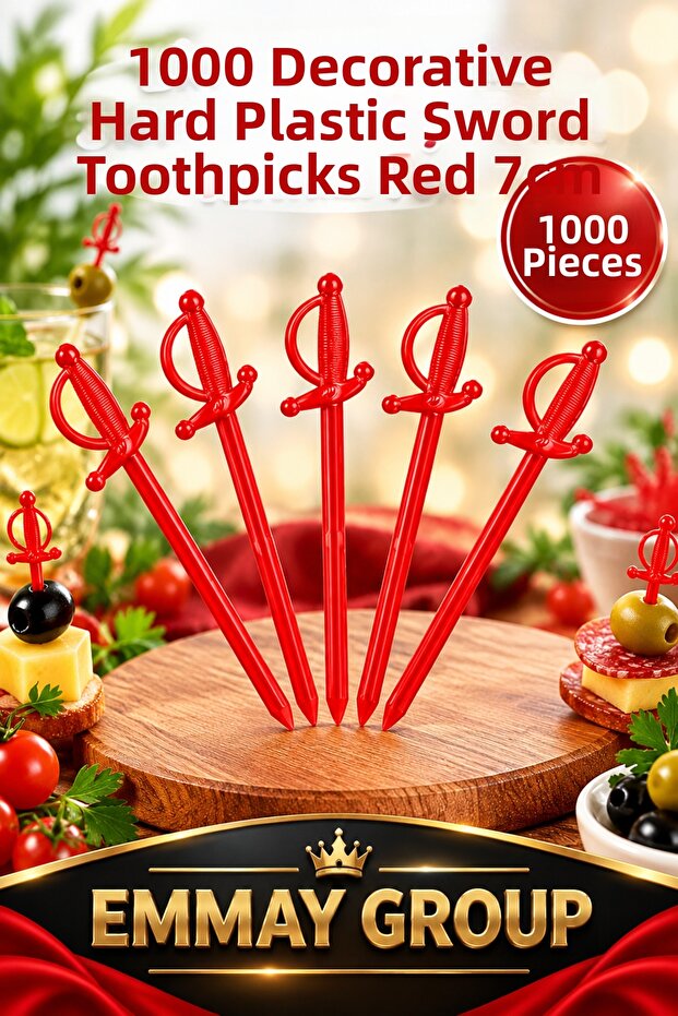 Thousand Pieces of Decorative Hard Plastic Sword Toothpicks Red 7 cm Cocktail Presentation Toothpicks >>1,000 Pcs<<