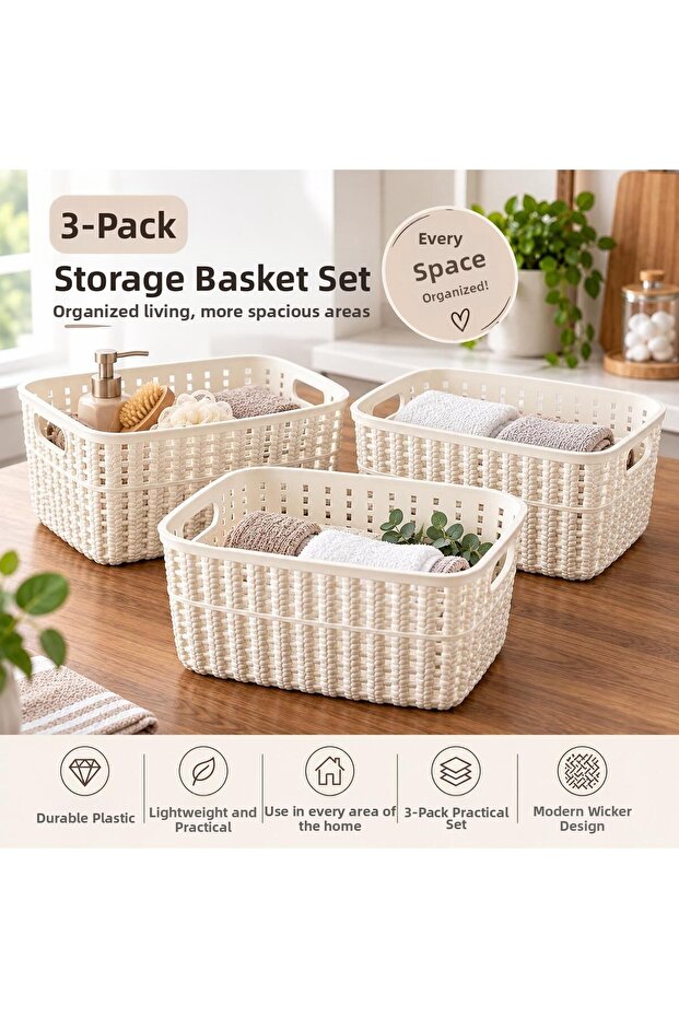 3-Piece Knitted Patterned Storage Basket