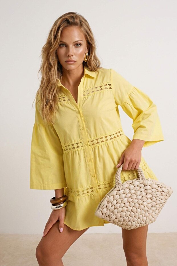 100% Cotton Beach Shirt with Yellow Woven Stripe Accessories Tbess22Go0213