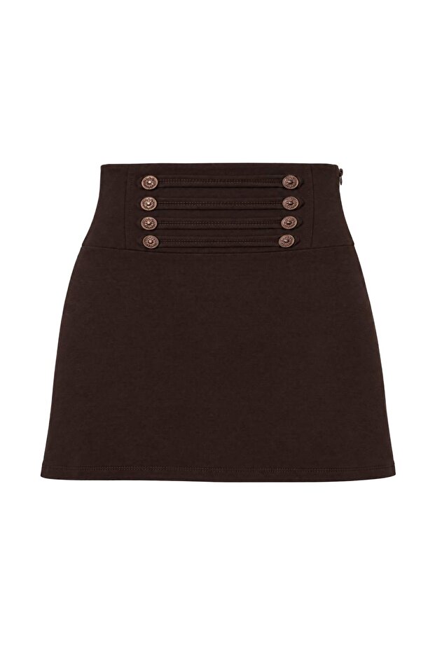 Kahverengi Düğme Detaylı İçi Şortlu Mini Boy Örme Şort & Bermuda TWOAW27SR00061