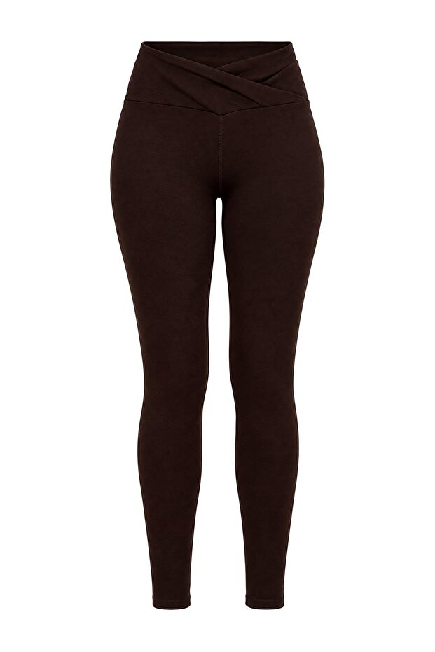 Kahverengi Dalgıç/Scuba LYCRA® ADAPTIV™ Kruvaze Bel Detaylı Tam Boy Örme Spor Tayt THMAW27TY00016