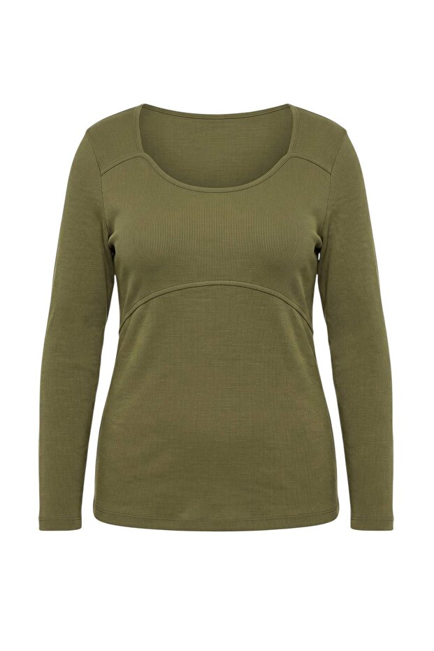 Khaki Camisole Crop Knitted Plus Size Blouse Tbbaw26Af00057