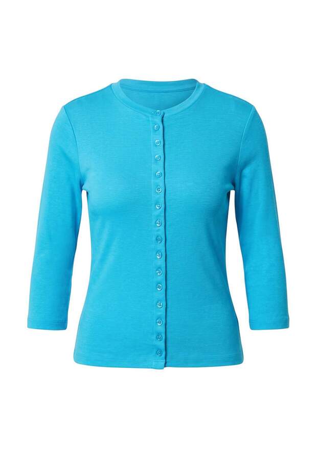 Wardrobe Essentials Turkuaz Truvakar Kol Düğmeli Viskon Ribana Örme Bluz TWOAW27BZ00120