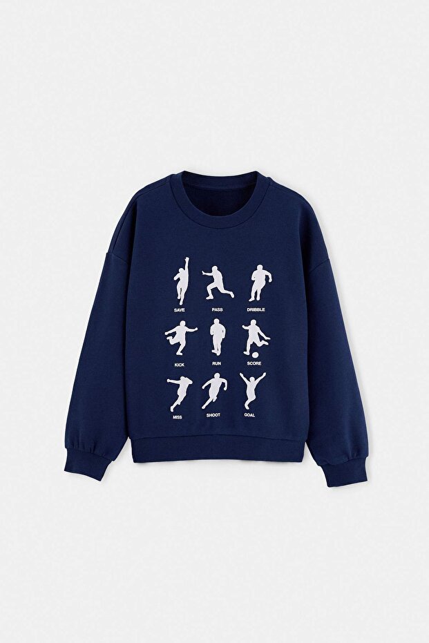Navy Blue Printed Knitted Sweatshirt Tkdaw27Sw00068