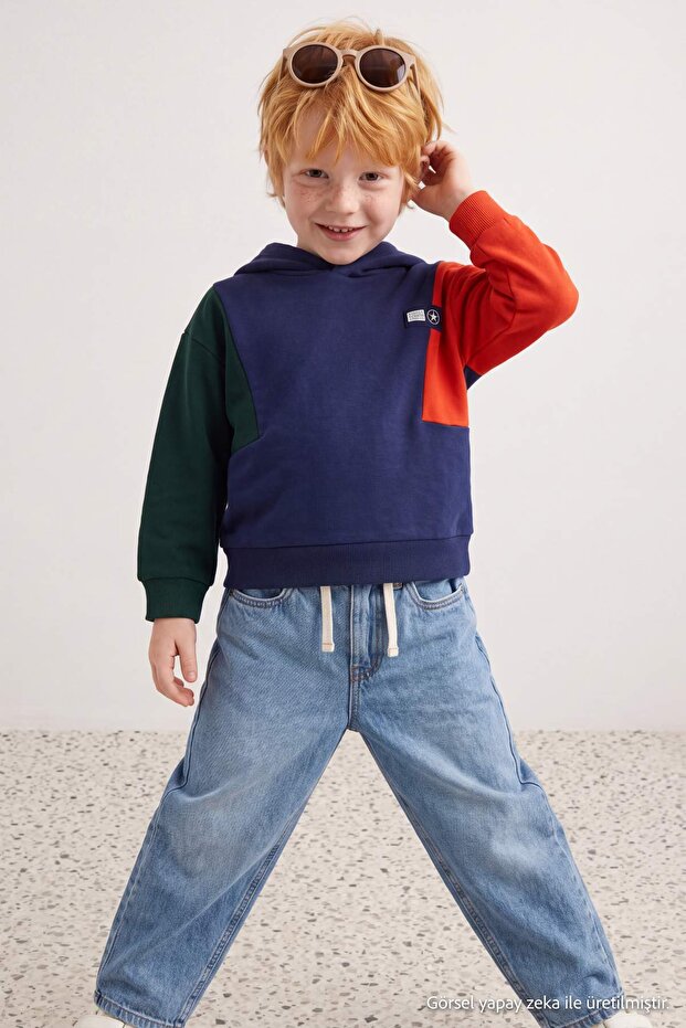 Navy Blue Boys' Printed Knitted Sweatshirt Tkdaw27Sw00029