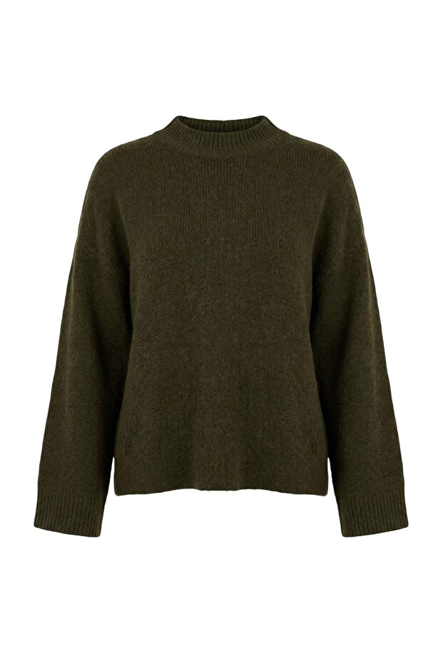 Haki Oversize/Geniş Kalıp Dik Yaka Basic Triko Kazak TWOAW27KZ00260
