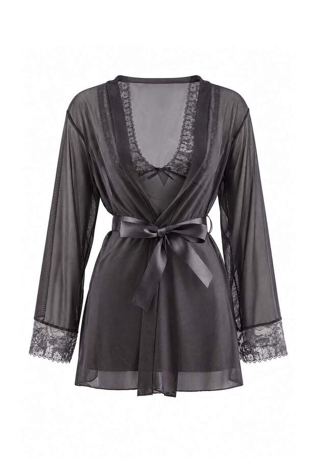 Gray Thin Straps Glittering Lace 2-Piece Dressing Gown Tulle Babydoll Thmaw27Ll00021