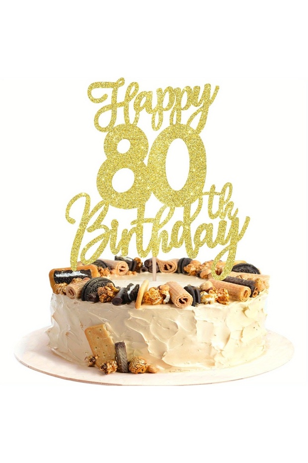 Gold 1PCS Gold Happy 80th Birthday Cake Topper-Cheers to 80 Years Eighty Hello 80 Cake Decoration f