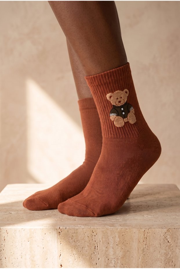 Teddy Patterned Socks Brown