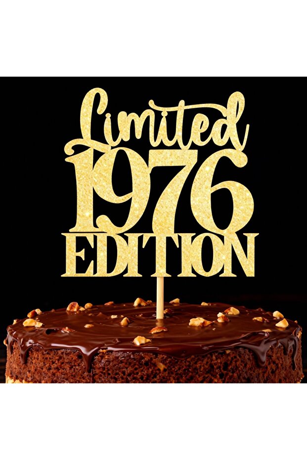Gold Limited EDITION 1976 Gold Glitter Cake Topper for Birthday, Handmade Golden Cake Decoration (1p