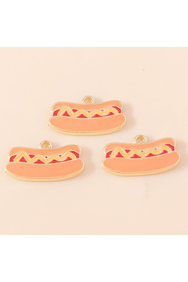 style 2 10pcs Cute Food Enamel Sausage Hot Dog Charms Pendants for DIY Jewelry Making Earring Bracel