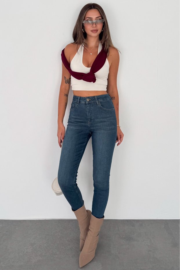 Women's Vintage Blue Super Skinny Fit High Waist Lycra Stretchy Jean Denim Pants Jenni̇e-2014