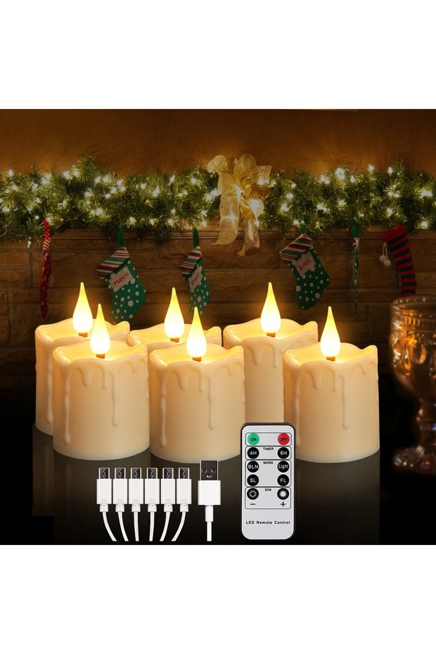 6pcs ivory Rechargeable LED Candles Waterproof Flameless Candle with Remote Timer for Home Decor Hol