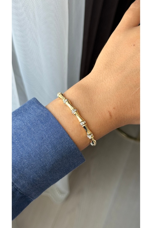 Zircon Stone Gold Tube Bone Model Serenay Bracelet
