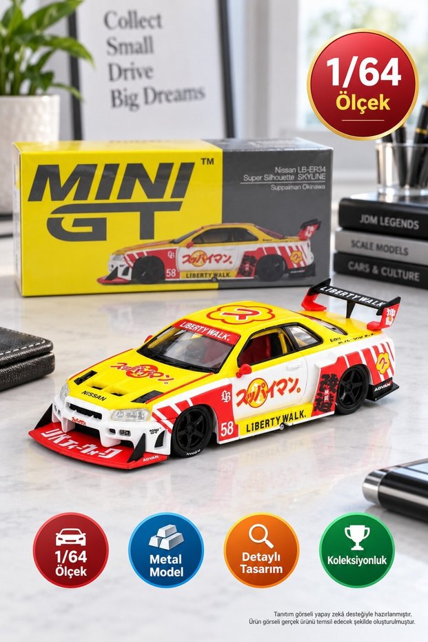 Mini Gt Nissan Skyline Lb-Er34 1/64 Super Silhouette Suppaiman Okinawa Model Car 7.2 cm