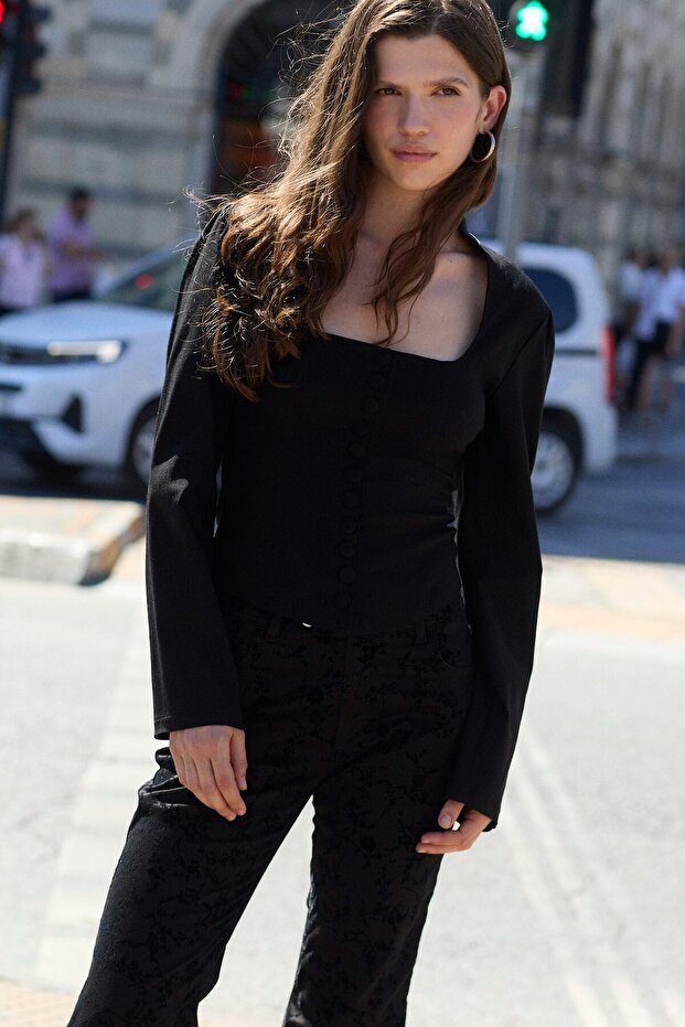 Fitted Hakim Collar Bengaline Long Sleeve Shirt I4671Ax26Au