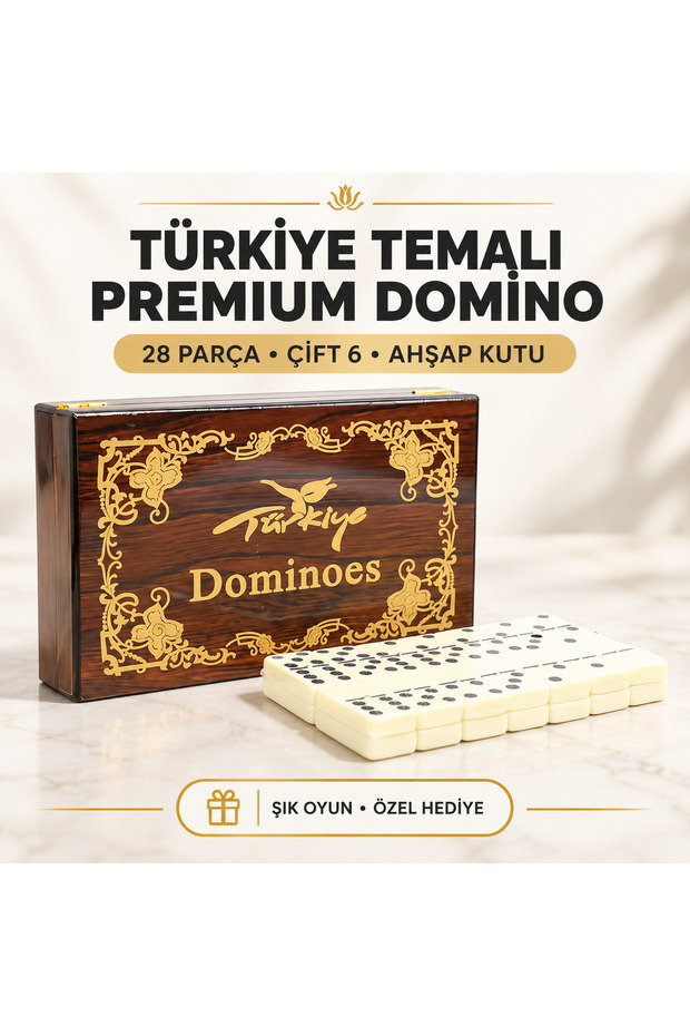 Turkey Logo Premium Domino Set with Wooden Box 28 Pieces Double 6 Melamine Stone Gift Adult Game