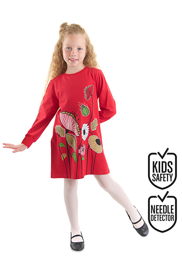 Floral Girl's Red Dress