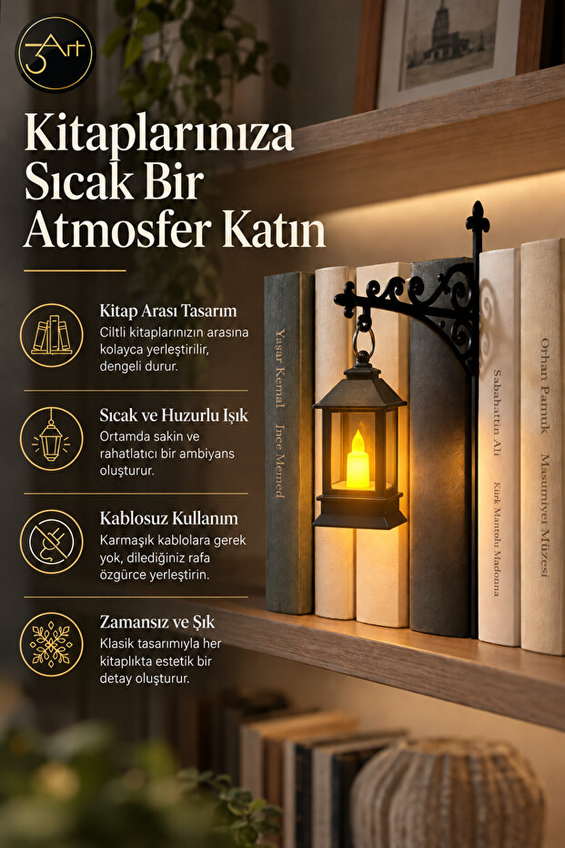 Lantern-Designed Bookshelf Ornament – Lantern-Shaped Bookshelf Accessory and Book Decor