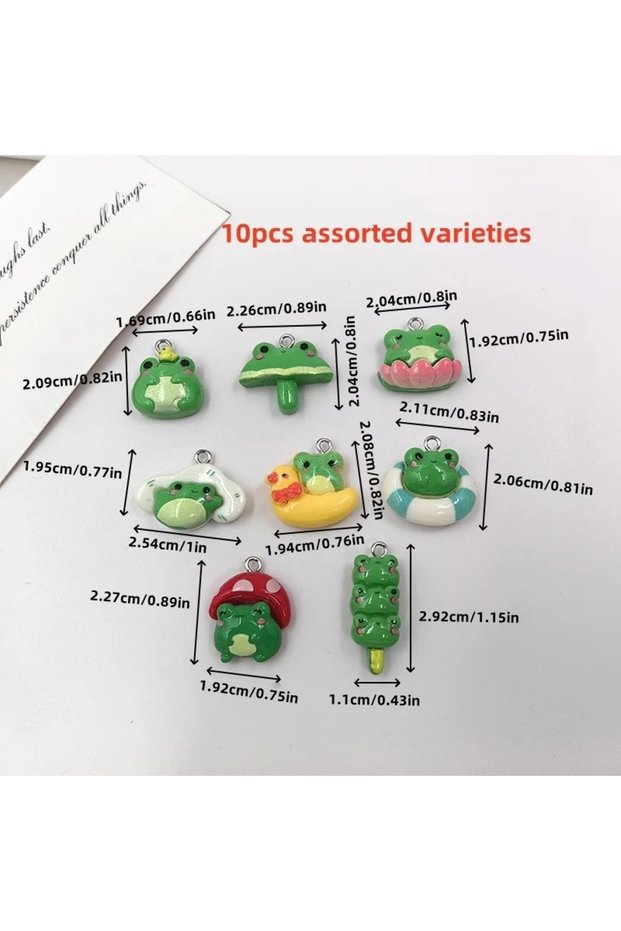 10pcs mix 10pcs Kawaii Animals Green Mushroom Frog Charms for Jewelry Making Findings Resin Charm Pe