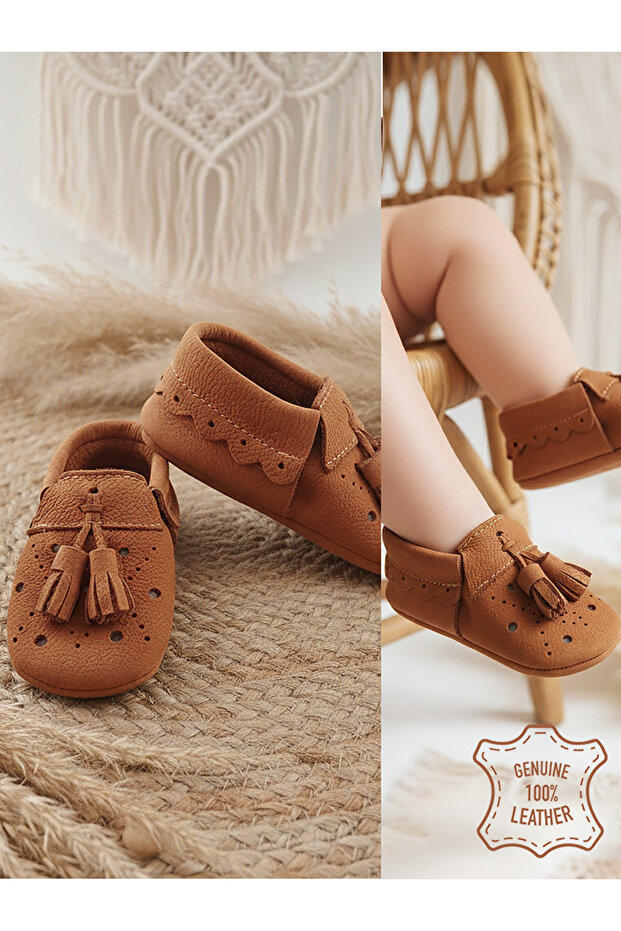 Baby Boy Nubuck Booties Genuine Leather Tan Soft Sole Shoes Size 17-21