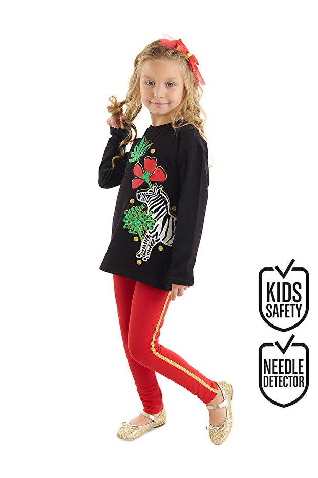 Floral Zebra Girl's T-Shirt Tights Set