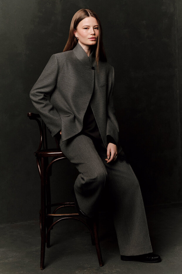 High Collar Blazer Jacket Gray