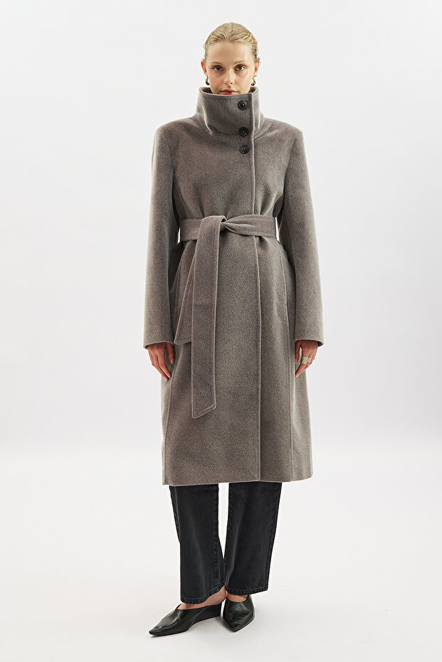 Premium Kaşe Trench Designed Coat Soft Gray