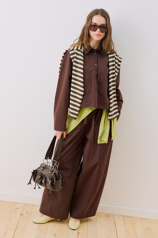 Utility Pocketed Short Shirt Brown