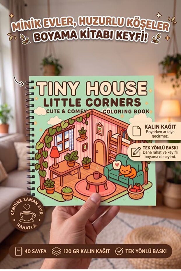 Tiny House Little Isometric Corners – 20X20 cm Large Coloring Book, Children and Adults
