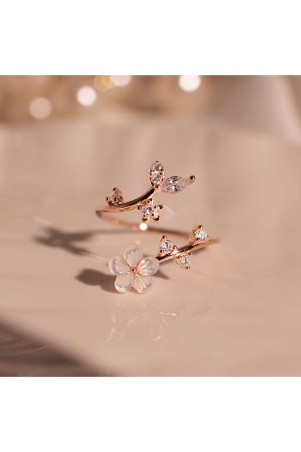 ZF8042-1 resizable Exquisite Sparkling Inlaid Zirconia Flower Open-end Ring, Suitable for Women's Da