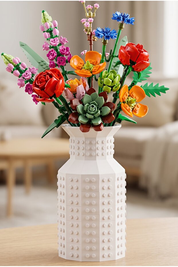 Lego Flower Compatible Special Design Decorative Vase Bioplastic Black (Flowers Not Included)
