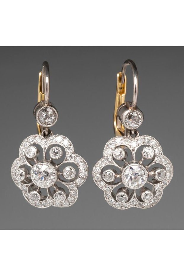 Earrings Gorgeous Flower Crystal Wedding Earrings Ladies Fashion Jewelry Micro Pave White Cubic Zirc