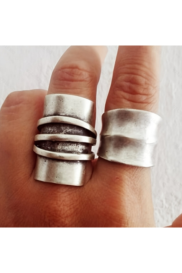 ZB4412-1 resizable 2 Pieces/set of Retro Punk Style Pleated Wide Open Face Rings, Men's and Women's