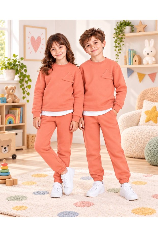Kids & Baby Unisex Crew Neck Fleece-Lined Winter Sweatshirt Nursery Tracksuit Set 3-8 Years