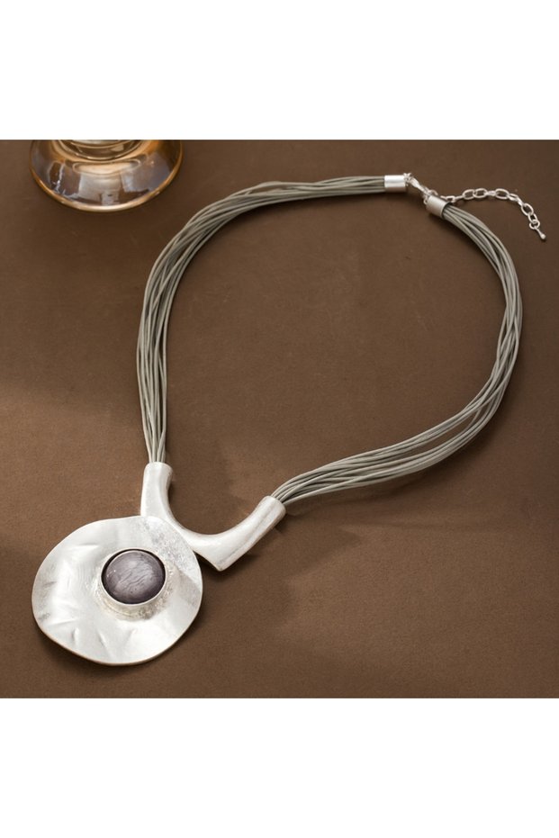 YF8140-1 Personalized Silver Color Hat Pendant with Multiple Layers of Wax Rope Necklace, Women's Fa