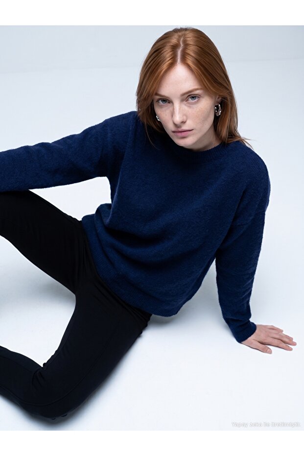 10640 Crew Neck Soft Textured Sweater-Dark Blue