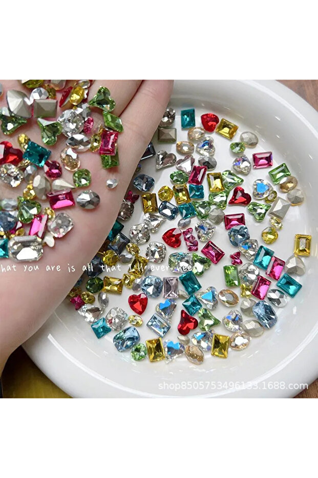 06 100Pcs Mixed Irregular Sparkling Nail Gems - Heart Octagon Pointed Rhinestones, Crystal Nail Art